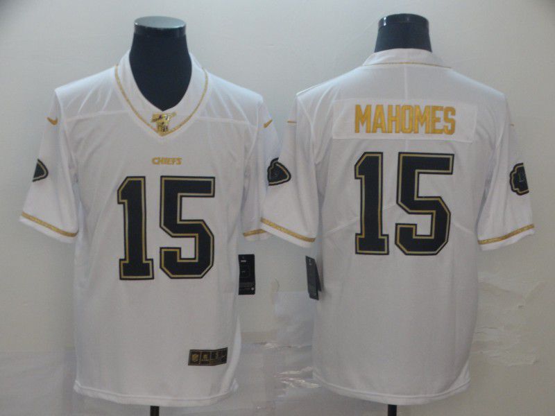 Men Kansas City Chiefs #15 Mahomes White Retro gold character Nike NFL Jerseys